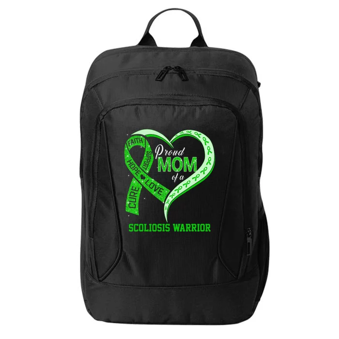 Proud Mom Of A Scoliosis Warrior Ribbon Heart City Backpack