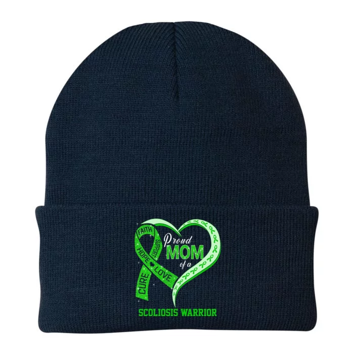 Proud Mom Of A Scoliosis Warrior Ribbon Heart Knit Cap Winter Beanie