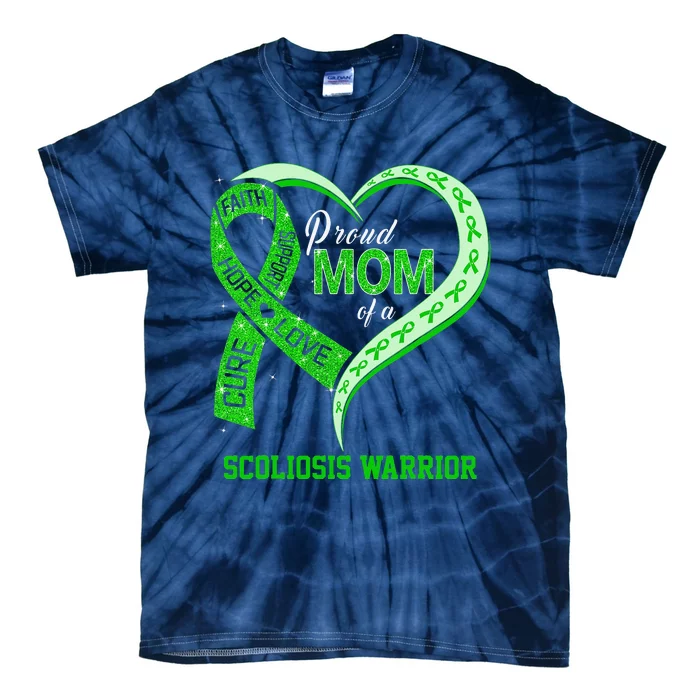 Proud Mom Of A Scoliosis Warrior Ribbon Heart Tie-Dye T-Shirt