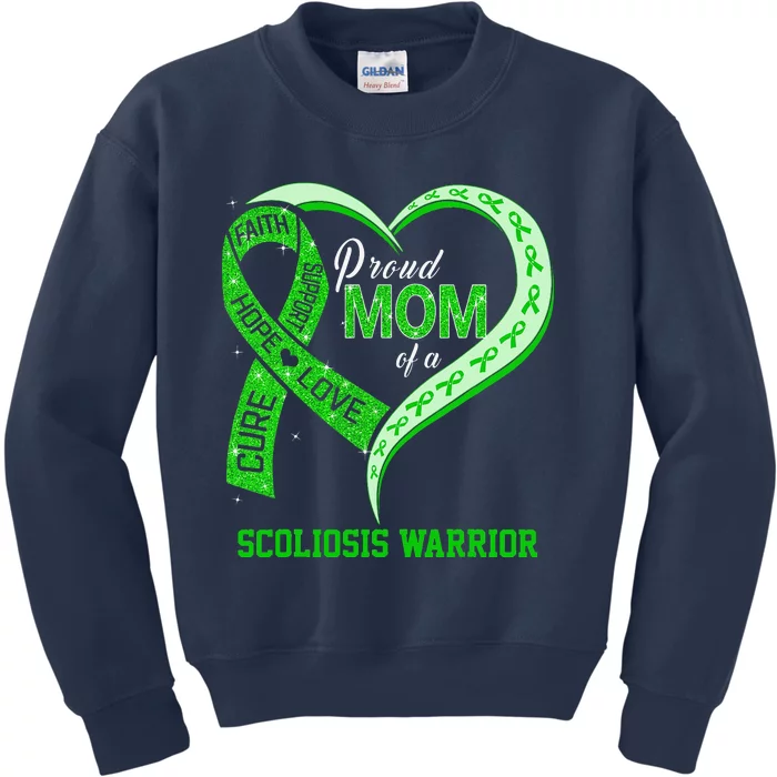 Proud Mom Of A Scoliosis Warrior Ribbon Heart Kids Sweatshirt