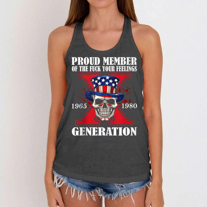 Proud Member Of The Fuck Your Feelings Generation X Skull Women's Knotted Racerback Tank