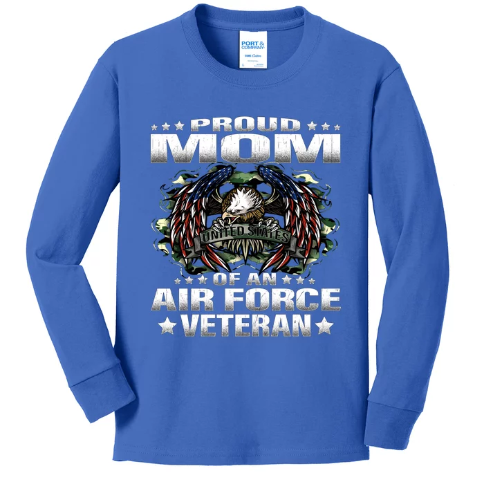 Proud Mom Of An Air Force Veteran Military Vets Mother Gift Kids Long Sleeve Shirt