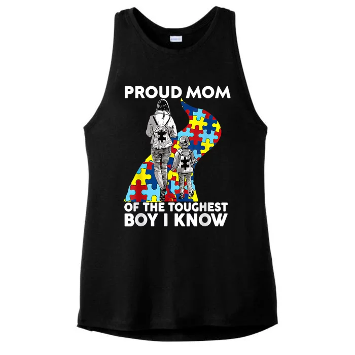 Proud Mom Of The Toughest I Know Autism Awareness Funny Gift Ladies Tri-Blend Wicking Tank