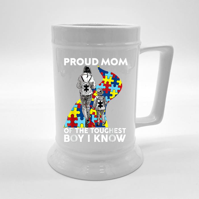 Proud Mom Of The Toughest I Know Autism Awareness Cute Gift Front & Back Beer Stein