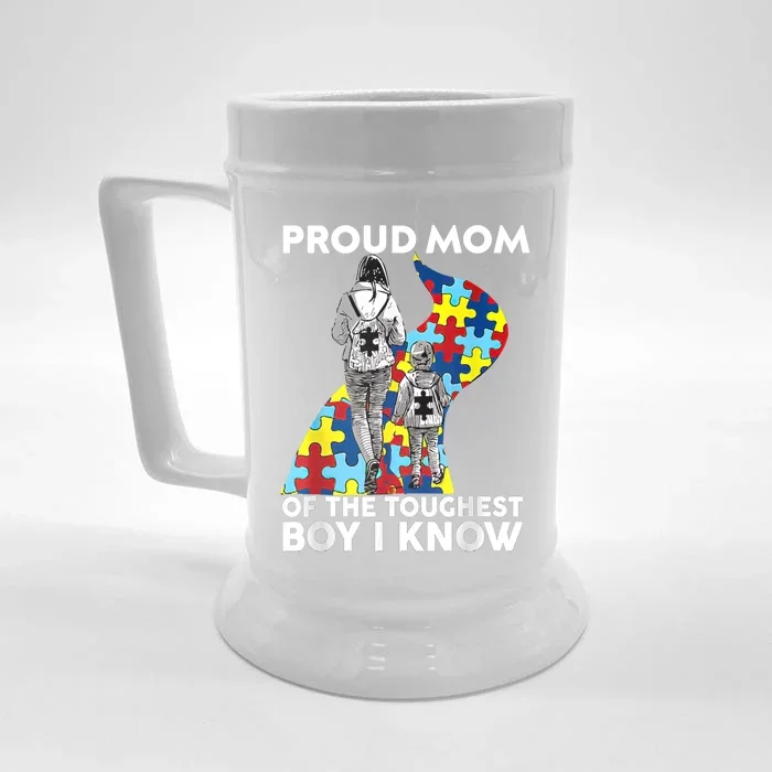 Proud Mom Of The Toughest I Know Autism Awareness Cute Gift Front & Back Beer Stein