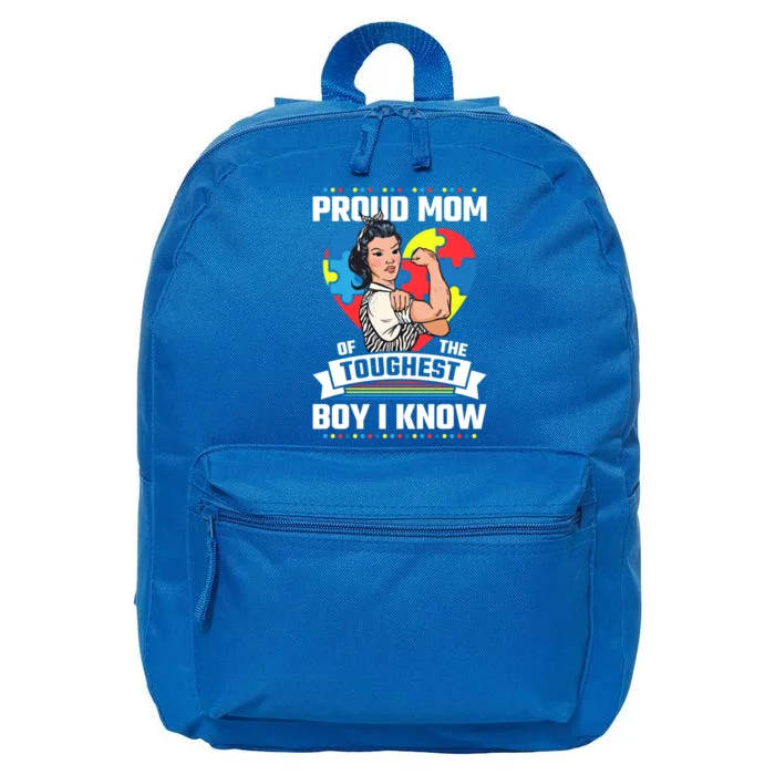 Proud Mom Of The Toughest I Know Autism Awareness Great Gift 16 in Basic Backpack