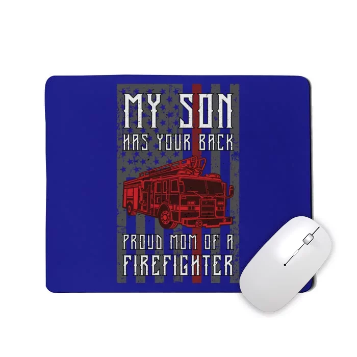 Proud Mom Of A Firefighter American Flag And Firetruck Gift Mousepad