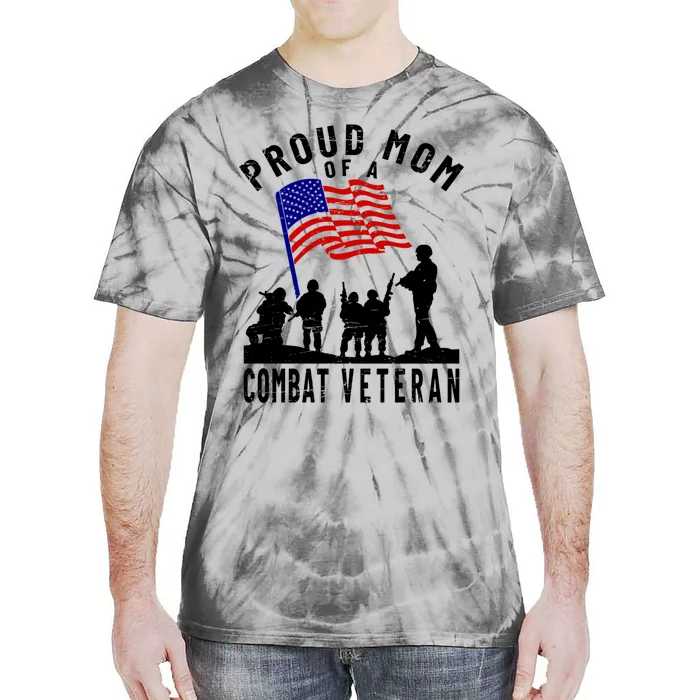 Proud Mom Of A Combat Veteran Retro Us Flag Military Family Gift Tie-Dye T-Shirt