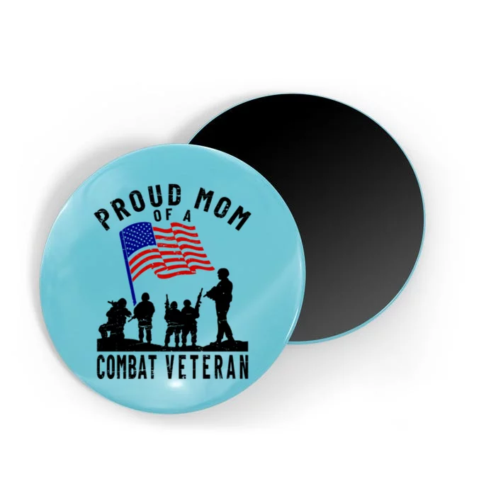 Proud Mom Of A Combat Veteran Retro Us Flag Military Family Gift Magnet