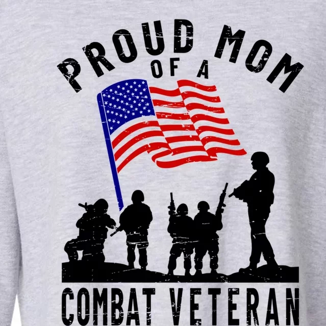 Proud Mom Of A Combat Veteran Retro Us Flag Military Family Gift Cropped Pullover Crew