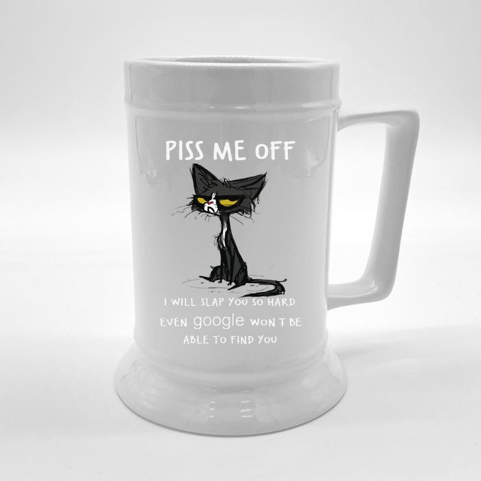 Piss Me Off I Will Slap You So Hard Black Cat Front & Back Beer Stein