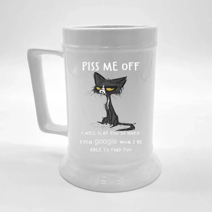 Piss Me Off I Will Slap You So Hard Black Cat Front & Back Beer Stein