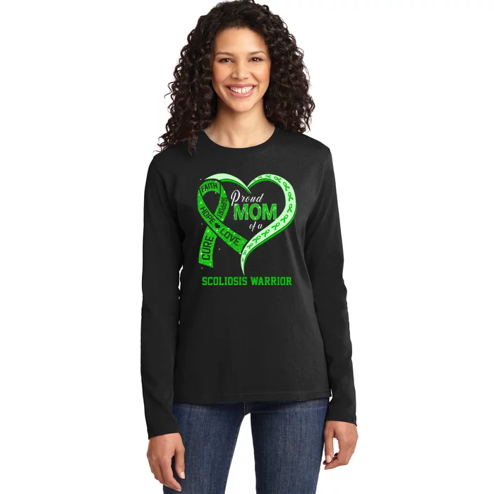 proud mom of a scoliosis warrior ribbon heart Ladies Long Sleeve Shirt