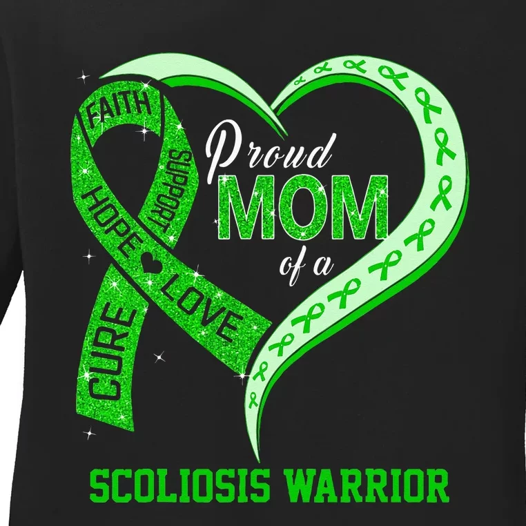 proud mom of a scoliosis warrior ribbon heart Ladies Long Sleeve Shirt