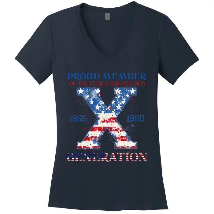 Proud Member Of The Fuck Your Feelings Gen X Usa 4th Of July Women's V-Neck T-Shirt