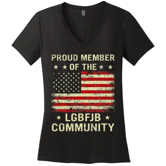 Proud Member Of Lgbfjb Community Anti Biden Us Flag Women's V-Neck T-Shirt