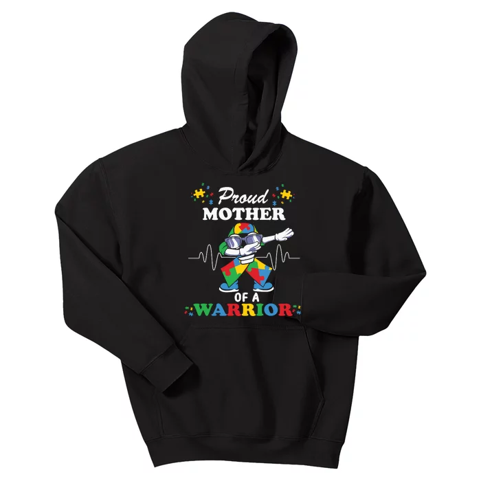 Proud Mother Of Warrior Dabbing Ribbon Puzzle Autism Awareness Mother's Day Kids Hoodie