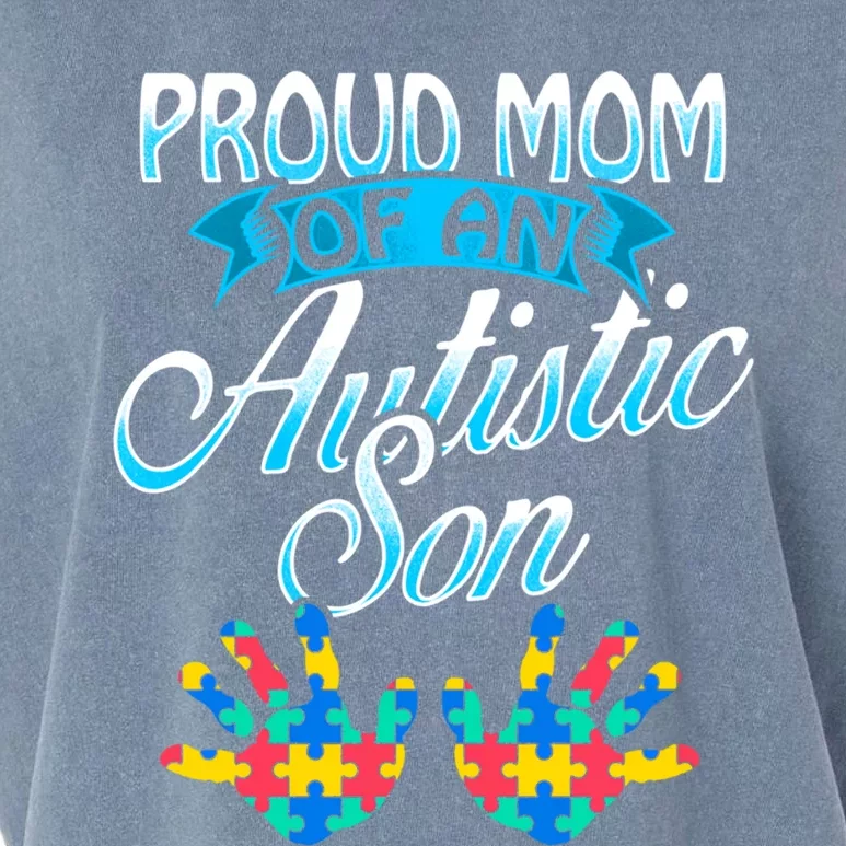 Proud Mom Of An Autistic Son Cute Gift Handprints Puzzle Garment-Dyed Women's Muscle Tee