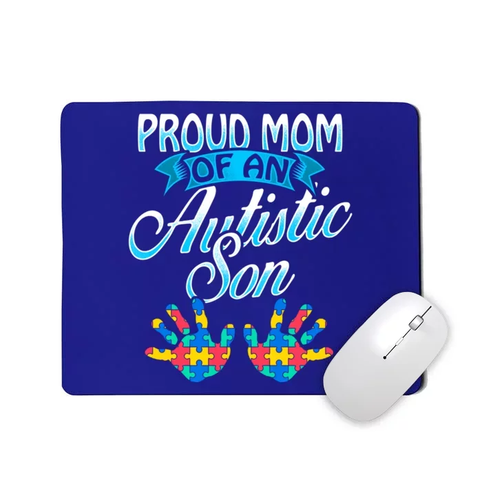 Proud Mom Of An Autistic Son Funny Gift Handprints Puzzle Mousepad