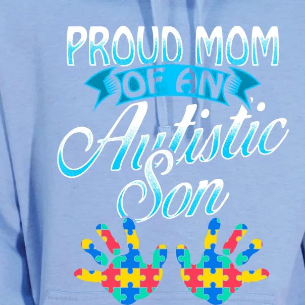 Proud Mom Of An Autistic Son Funny Gift Handprints Puzzle Unisex Surf Hoodie