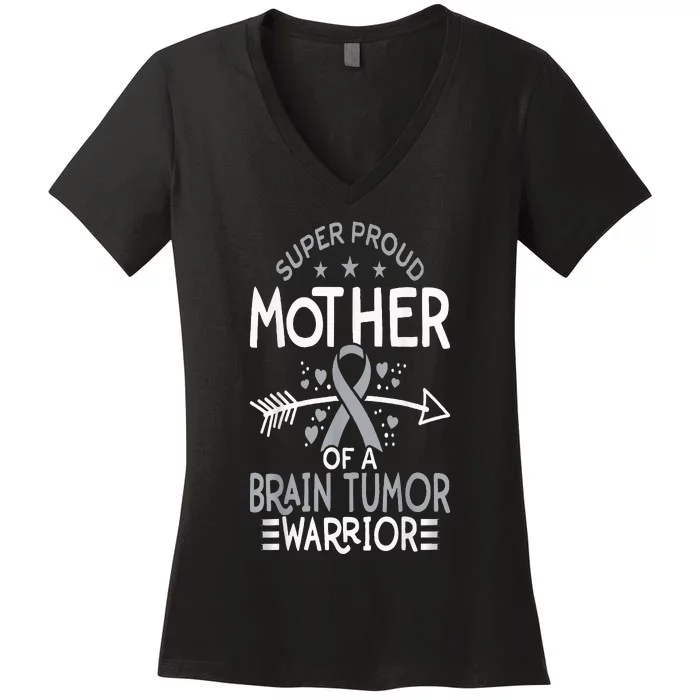 Proud Mom Of Brain Tumor Fighter Mom Brain Cancer Awareness Women's V-Neck T-Shirt