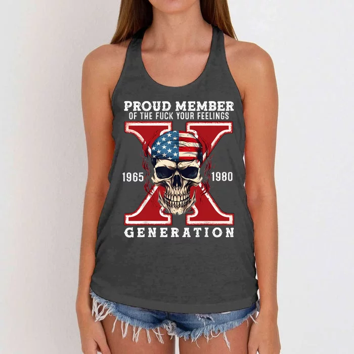 Proud Member Of The Fuck Your Feelings Gen X Horror Skull Women's Knotted Racerback Tank