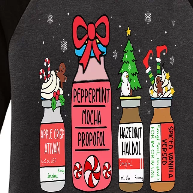 Peppermint Mocha Propofol Christmas Nurse ER ED ICU RN Scrub Women's Tri-Blend 3/4-Sleeve Raglan Shirt