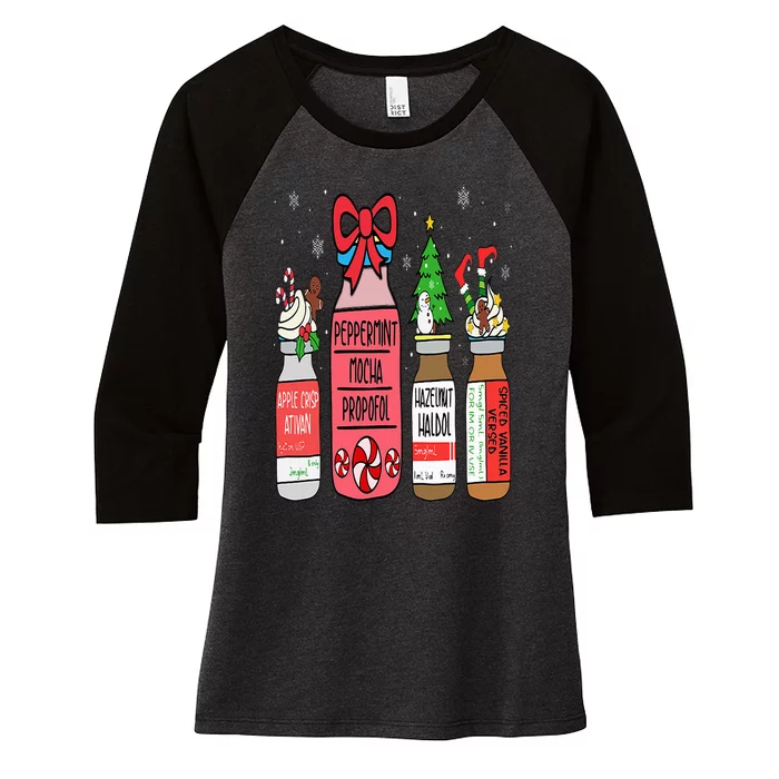 Peppermint Mocha Propofol Christmas Nurse ER ED ICU RN Scrub Women's Tri-Blend 3/4-Sleeve Raglan Shirt