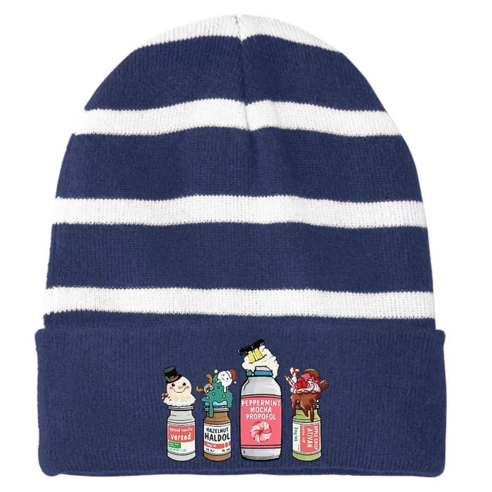 Peppermint Mocha Propofol  Cute Christmas Nurse Striped Beanie with Solid Band