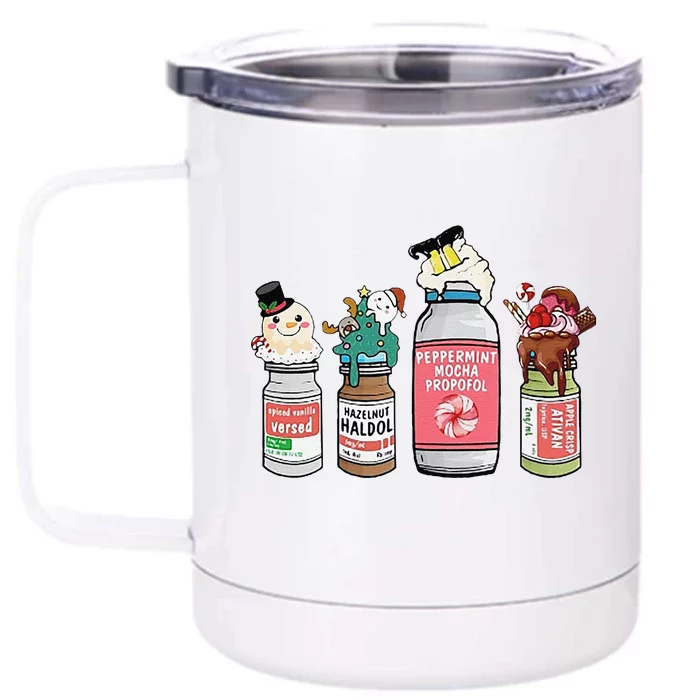 Peppermint Mocha Propofol  Cute Christmas Nurse Front & Back 12oz Stainless Steel Tumbler Cup