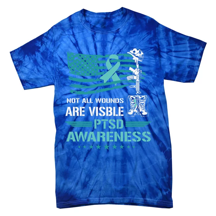 Patriotic Military PTSD Awareness American Flag Tie-Dye T-Shirt