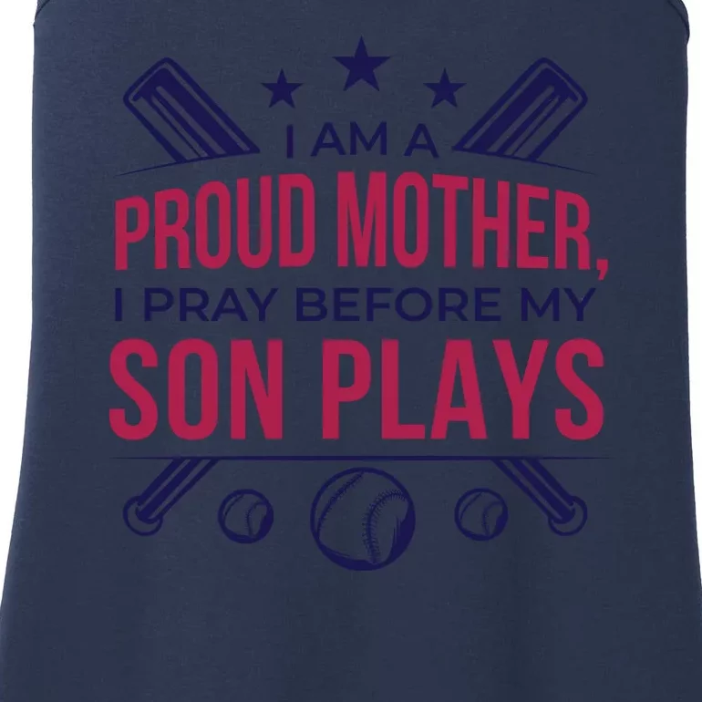 Proud Mother Pray Before Son Plays Baseball Ladies Essential Tank