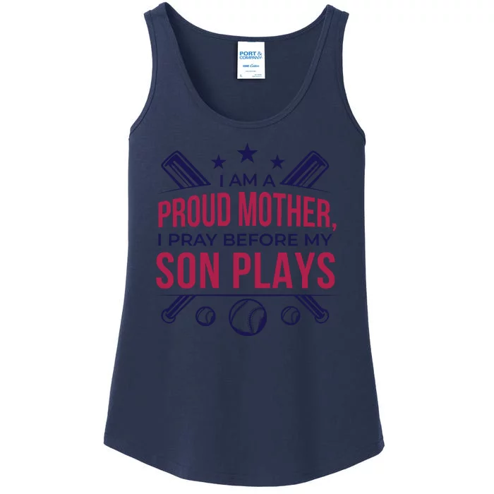 Proud Mother Pray Before Son Plays Baseball Ladies Essential Tank