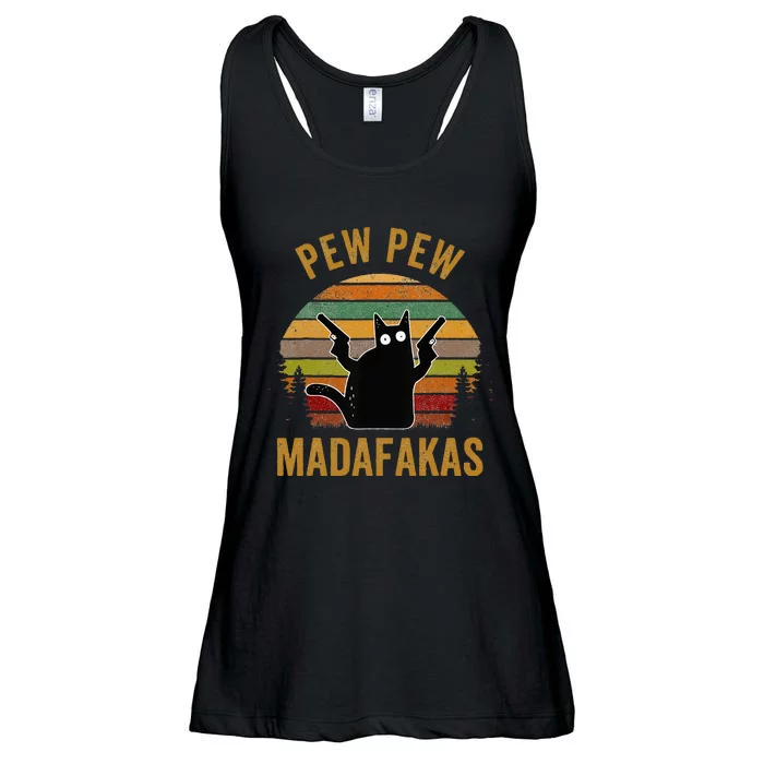 Pew Madafakas Pew Guns Funny Black Cat Retro Vintage Ladies Essential Flowy Tank