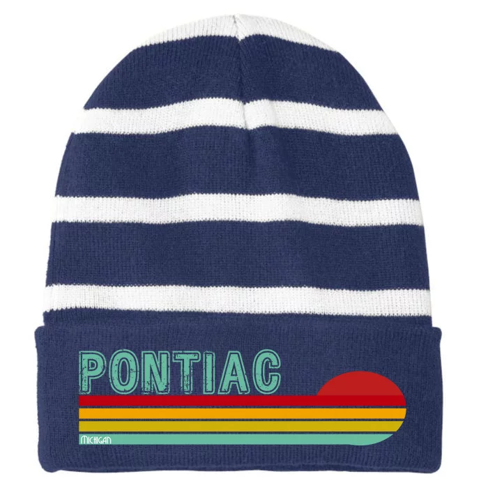 Pontiac Michigan Striped Beanie with Solid Band