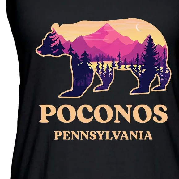 Poconos Mountains Pennsylvania Pa Bear Hiking Souvenirs Ladies Essential Flowy Tank