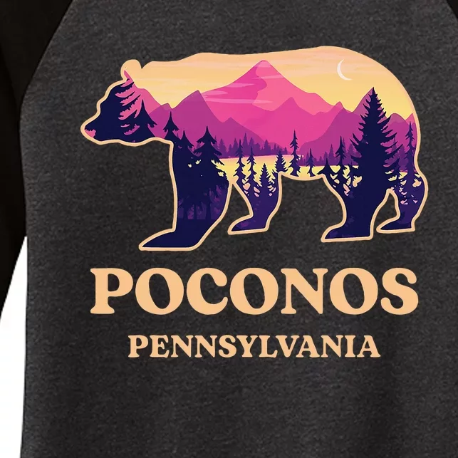 Poconos Mountains Pennsylvania Pa Bear Hiking Souvenirs Women's Tri-Blend 3/4-Sleeve Raglan Shirt