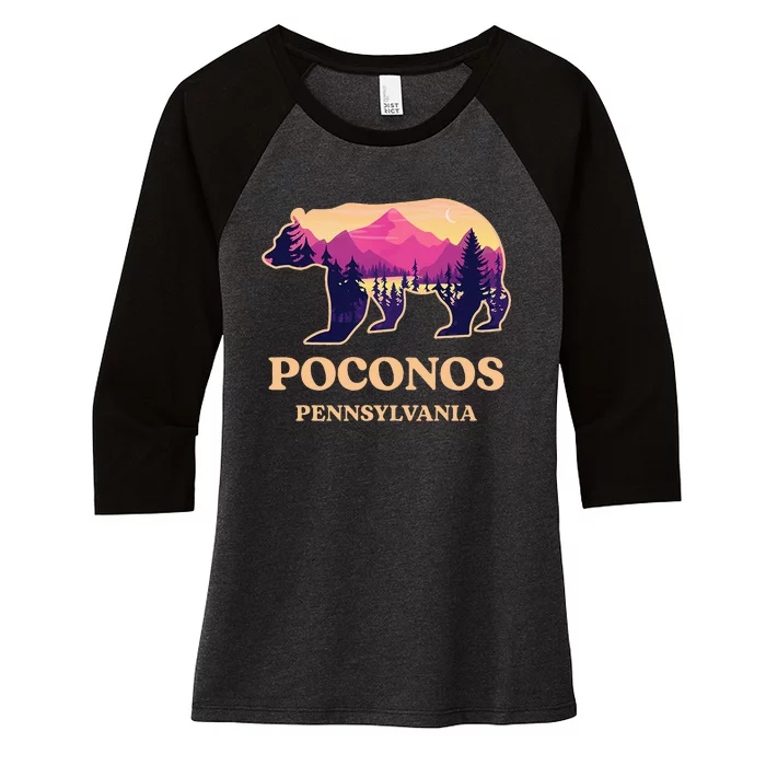 Poconos Mountains Pennsylvania Pa Bear Hiking Souvenirs Women's Tri-Blend 3/4-Sleeve Raglan Shirt