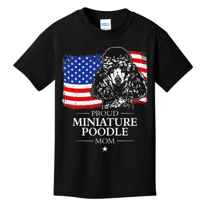 Proud Miniature Poodle Mom American Flag patriotic gift dog Kids T-Shirt