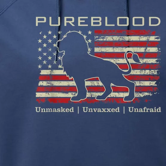 Pureblood Movement #Pureblood Medical Freedom Lion USA Flag Performance Fleece Hoodie