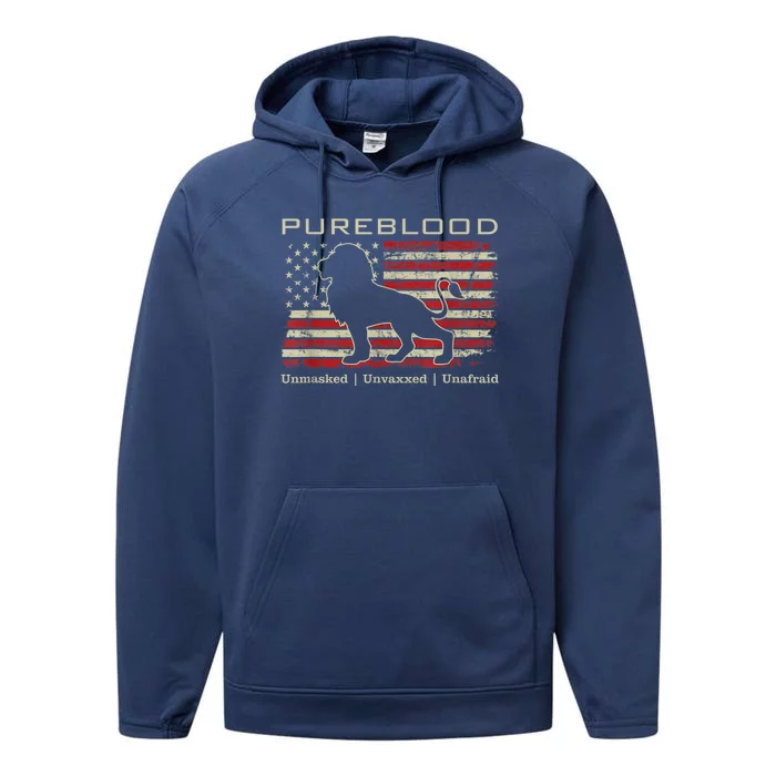 Pureblood Movement #Pureblood Medical Freedom Lion USA Flag Performance Fleece Hoodie