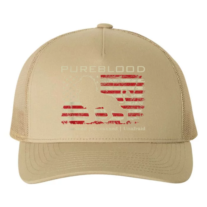 Pureblood Movement #Pureblood Medical Freedom Lion USA Flag Yupoong Adult 5-Panel Trucker Hat