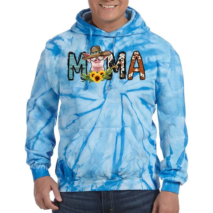 Pig Mama Pig Mom Sunflower Country Farm Life Cowhide Tie Dye Hoodie