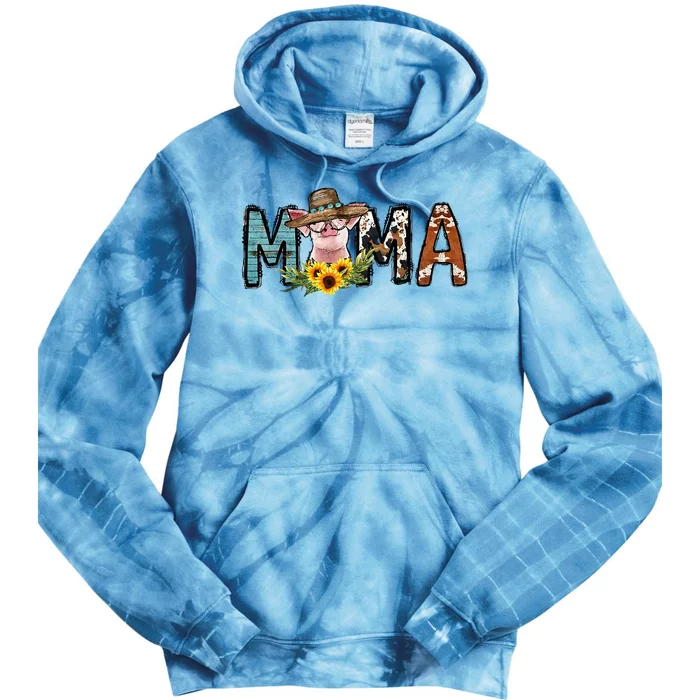 Pig Mama Pig Mom Sunflower Country Farm Life Cowhide Tie Dye Hoodie