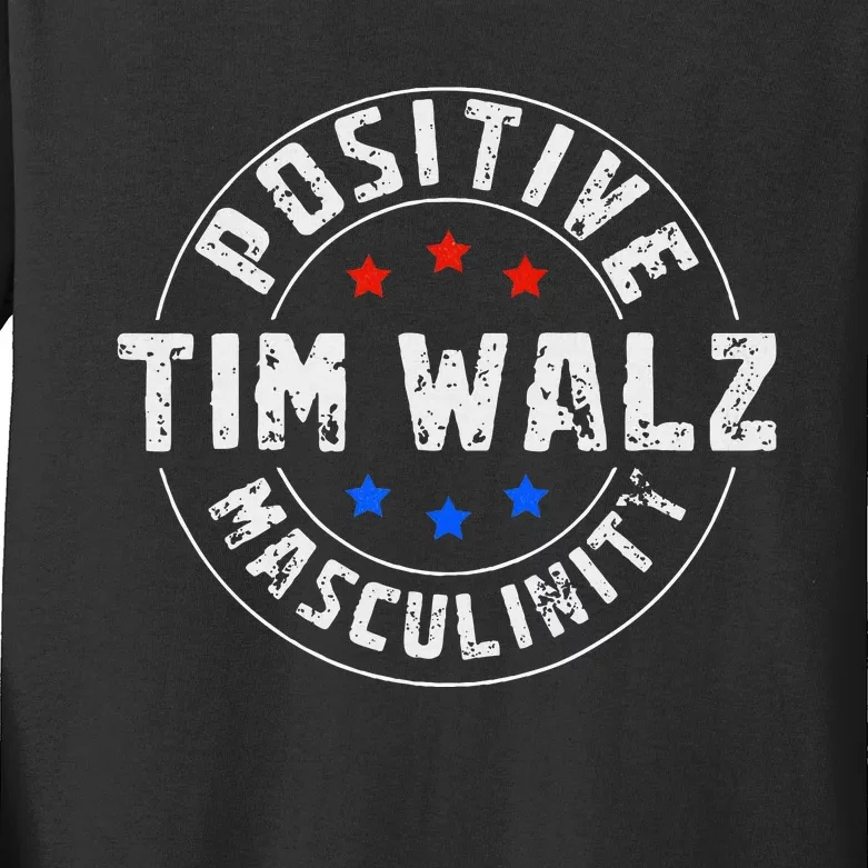 Positive Masculinity Pro Kamala Tim Walz 2024 Kids Long Sleeve Shirt