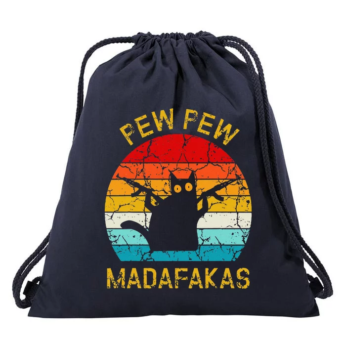 Pew Madafakas Pew Guns Funny Black Cat Retro Vintage Gift Drawstring Bag