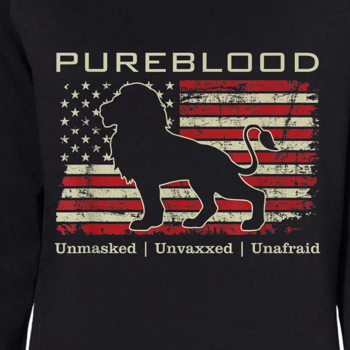 Pureblood Movement #Pureblood Medical Freedom Lion USA Flag Womens California Wash Sweatshirt