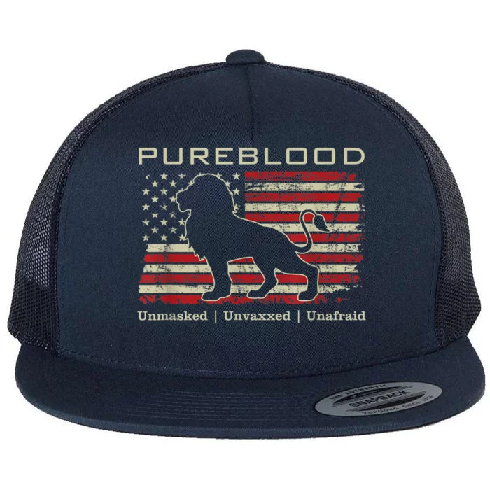 Pureblood Movement #Pureblood Medical Freedom Lion USA Flag Flat Bill Trucker Hat