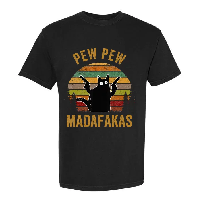 Pew Madafakas Pew Guns Funny Black Cat Retro Vintage Garment-Dyed Heavyweight T-Shirt