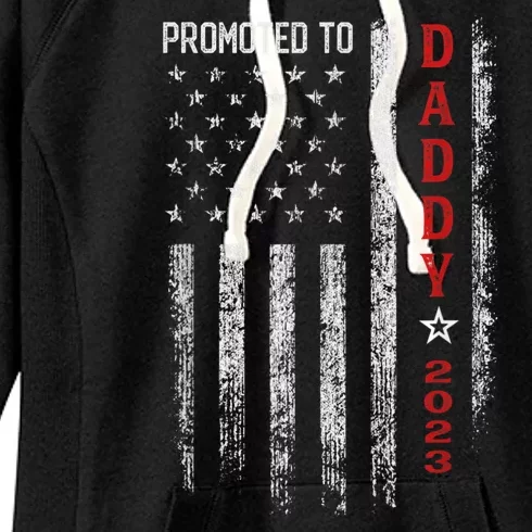 Patriotic Men Promoted To Daddy Funny Humor New Dad Baby First Time Fathers Day Women's Fleece Hoodie